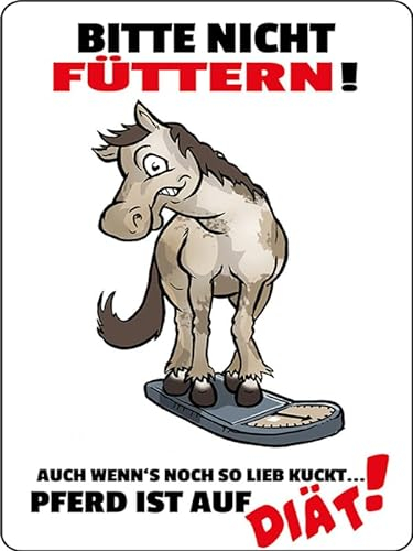 mrdeco Metall Schild 30x40cm gewölbt bitte nicht füttern Pferd Diät Blechschild