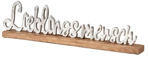 levandeo Lieblingsmensch Schriftzug L48cm Metall Mango Silber Holz Tischdeko Deko Aufsteller Wohndekoration Geschenk