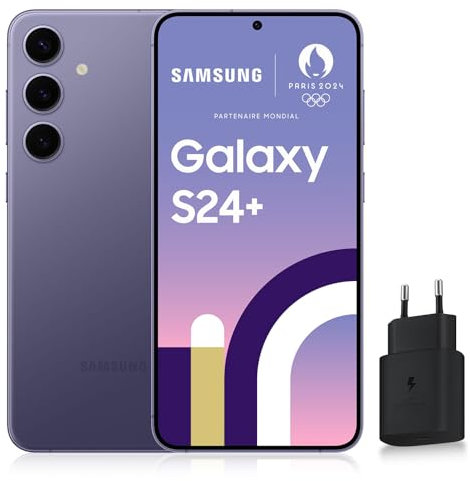 Samsung Galaxy S24 +, Smartphone Android 5G, 256 Go, Chargeur Secteur Rapide 25W Inclus [Exclusivité Amazon], Smartphone déverrouillé, Indigo, Version FR
