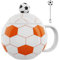ZONSUSE Tazza da Calcio, Tazze da Caffè Sferica, Mug Colazione Divertenti, con Coperchio e Cucchiaio, Idee Regalo Calcio per Uomini Donne Ragazzi Ragazze Compleanni Natale 400ml (Arancia)