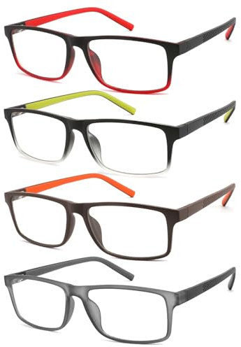 acavefox 4 Pack 1.00 Reading Glasses Men Readers Blue Light Blocking Computer Eyeglasses Comfortable Rubber Temple Wide Frame