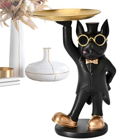 Bandeja para llaves de Bulldog Francés, bandeja para llaves en la entrada, bandeja de almacenamiento de figura de Bulldog | Caja de almacenamiento para escultura de perro de resina | Decoración del