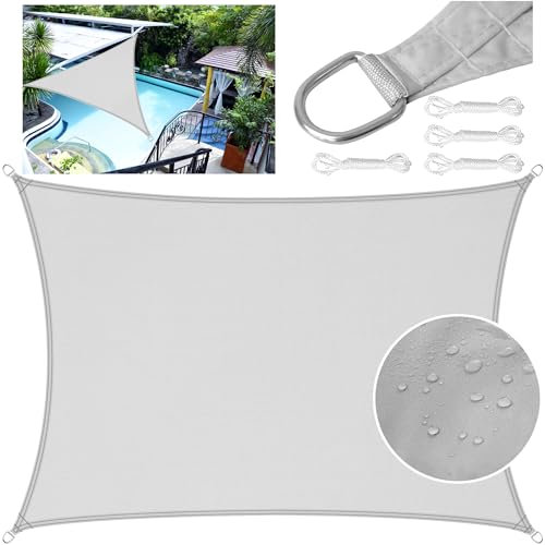 LEcylankEr Voile d'ombrage Rectangulaire Triangulaire PES Polyester Voiles d'ombrage Toile Ombrage imperméable UV Protection avec Corde de Fixation(3 * 4M, Gris)