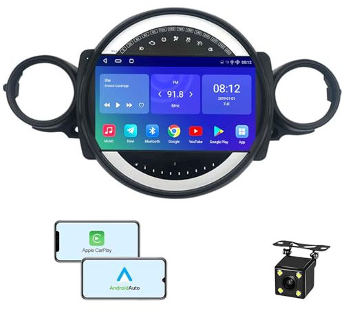 Android 12 Radio de Coche 2 DIN para BMW Mini Cooper R56 R60 R51 2006-2014 Navegación GPS MP5 Reproductor Multimedia Soporte Carplay FM USB Bluetooth Cámara de visión Trasera, M90S