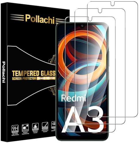 Pollachi [3 Piezas Protector de Pantalla para Xiaomi Redmi A3/A3X,Cristal Templado,9H Dureza Anti-Arañazos,Antihuellas,HD Transparente,Ultra Resistente