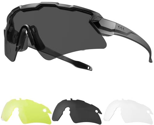 1TG Tactical Cycling Glasses, Airsoft Safety Goggles with 3 Interchangeable Lens, Sports Sunglasses Running Glasses UV Protection Eyewear for Men Women Motorcycle Fishing Hunting Airsoft Paintball