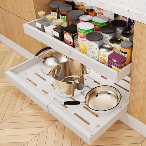 Ausziehbarer Schrank Organizer Ausziehbare ausziehbare Schublade Lagerung Regale Pantry Regale Lagerung keine Punch für Küchenschrank Pantry Badezimmer Schrank einstellbare Breite 31,5CM bis 52CM