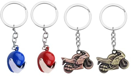 YOUZMY 4 pièces Porte-clés Moto 3D Mini Porte-clés, Porte-clés Casque 3D, Casque de Moto Pendentif en métal créatif, Accessoires de décoration de Voiture Bricolage Motocycliste