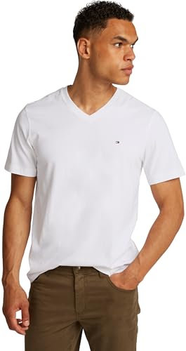 Tommy Hilfiger Camiseta de manga corta Hombre Essential Tee con cuello de pico, Blanco (White), L