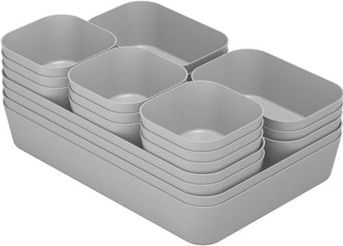 Homhut Schubladen Organizer, 18 Stück 4 Größen Orgenizerboxen Schminktisch Organizer, Schubladen Ordnungssystem Rutschfest für Makeup, Schreibtisch, Bad, Badezimmer, und Küche