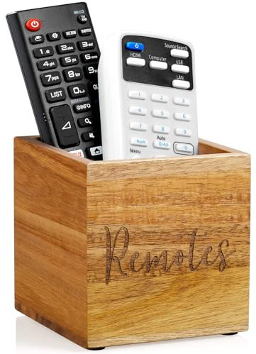 DRASTAR Acacia - Soporte para control remoto, mini organizador remoto para mesa, caja de madera pequeña para mesita de noche