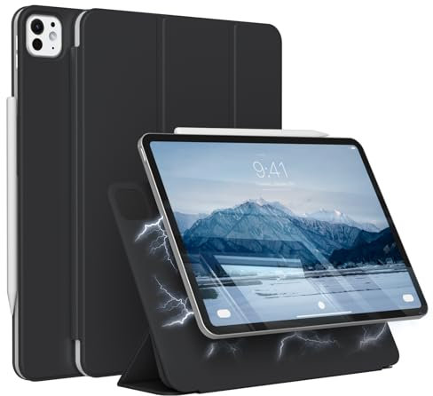 GKABXY Magnetische Hülle für iPad Pro 11 Zoll Hülle (M4, 2024, 5. Generation), Starke Magnetische dreifach gefaltete Standabdeckung, Auto Schlafen/Wachen, Unterstützt Pencil Pro/2./USB-C, Schwarz