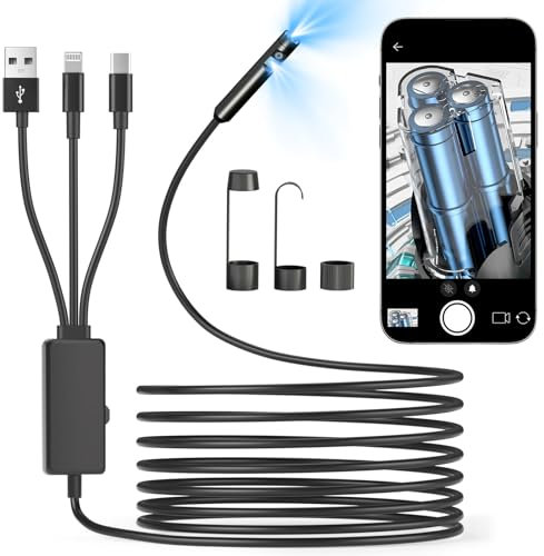 Dual Lens Endoscope Inspection Camera, 1920P Endoscope Camera with 8+1 Adjustable LED Light, Borescope with 16.5ft Semi-Rigid Cable Snake Scope Compatible with iPhone, iPad and Android
