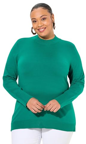 Ulla Popken Damen große Größen Übergrößen Plus Size Pullover, Stehkragen, Langarm, Rippbündchen smaragd grün 62+ 822010469-62+