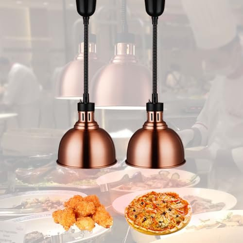 DBMGB Lámpara de Calor de Alimentos, Lamp Calentador de Comida Ajustable en Altura de 65-170cm, Lampara Calentamiento Buffet Colgante, Ideal para Cocinas de Hoteles, Diámetro: 25cm (2)