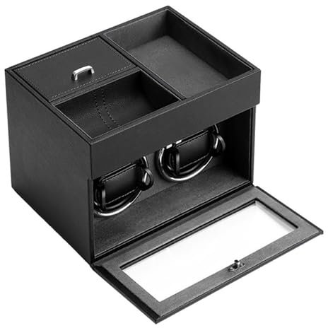 Automatik Uhrenbeweger 2 Uhren,Watch Winder,Pu-Leder Uhrenbox,Automatik-Uhrenaufziehbox,Geräuschloser Motor,Ac-Adapter,Led-Lichtgeeignet Für Alle Arten Von Uhren, Verwendet Für Uhrenanzeige, Lagerung