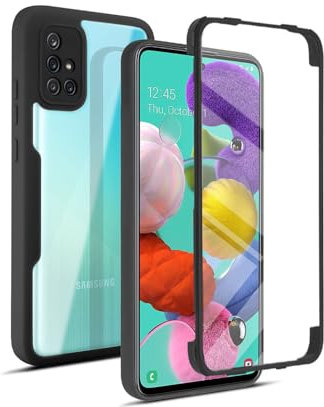 ILING Transparente Hülle für Samsung Galaxy A51 4G, 360-Grad-Ganzkörper Stoßfest Schutzhülle mit Eingebauter Displayschutz, Ultra Dünn Harte PC Silikon TPU Handyhülle (Schwarz)