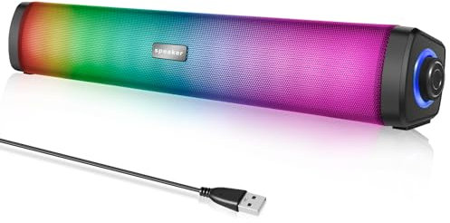 Altoparlanti per Computer, PC Soundbar Con Illuminazione RGB, Alimentazione USB, connettività Bluetooth, Design Compatto, Audio Stereo Hi-Fi Casse per PC, Tablet, Monitor, Laptop, Smartphone (E-1411)