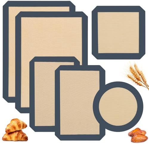 HUIJUTCHEN 6PCS Silicone Baking Mat Set Non-Stick Reusable Food Grade Oven Baking Sheets for Bread Sourdough Cookies Macarons Pastry Dough Round Square Cake Pan Mats Non-Slip Bakery Essentials