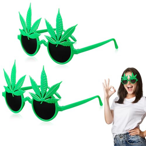 Sinmoe 2 Stück Sonnenbrillen Luau Party Hawaiianische Lustige Brille Sommer Strand Requisiten Neuartige Tropische Party Brillenrahmen Geburtstag Party Dekorationen für Karneval(Grüne Blätter)