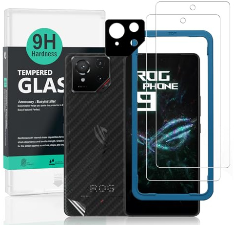Ibywind Schutzfolie für Asus ROG Phone 9 5G,2 Stück 9H Panzer-Glas,mit Metall-Kameraschutz,einfache Installation,unterstützt Fingerabdrucksensor,anti-kratzer,blasenfreiheit,Bruchsicher,Öl resistent