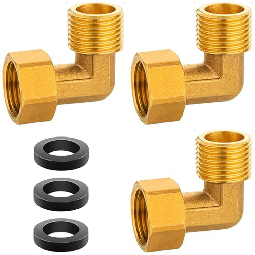 3 Pezzi Angolo in Ottone 90° G1/2 IG/AG, DN15, Angolo in Ottone 90° G1/2 Pollici, Filettatura a 90 Gradi, Arco 90 Gradi IG/AG, Raccordo Filettato Adatto per Acqua Per Accessori Idraulici