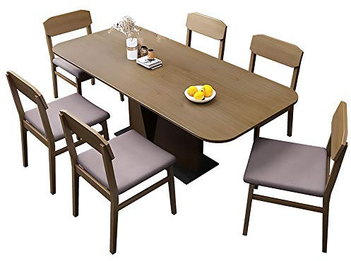 Massivholz Esstisch Set mit 6 Stühlen 9-teilig Eckig Essgruppe für Küche 160x90x76cm