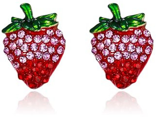 EVER FAITH Erdbeer-Ohrringe für Damen, Rote Emaille Kristall Hypoallergen Lovely Funny Fruits Kleine Ohrstecker Geburtstag Ostergeschenke für Tochter Nichte