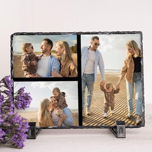 Wanapix | Foto su Pietra Ardesia Personalizzata con Fotos | Incluso il Piede di Supporto | 19x14cm | Collage