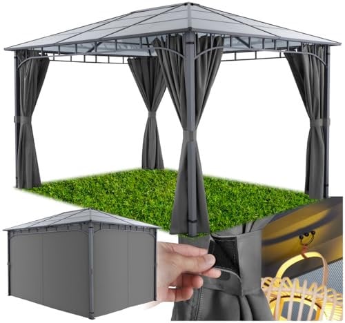 tectake® Carpa de jardín de Aluminio con Techo de policarbonato y protección a la Intemperie, cenador Ideal Exterior, pergolas de Jardin, Carpas para Exteriores - 3 x 4 m Gris
