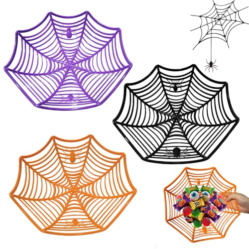 Jocanova 3 Stück Halloween Korb Spinnennetz, Snackschale & Kunststoff Schalen für Süßigkeiten und Snacks – Perfekt für Süßes oder Saures, Halloween Party, Karneval & Motto-Events