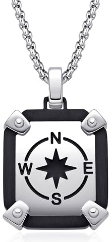 Dada Gioielli - Collana Uomo Acciaio Rosa Dei Venti | Piastrina Militare 23x20 mm Nera e Argento Lavorazione a Cornice 45+5 cm