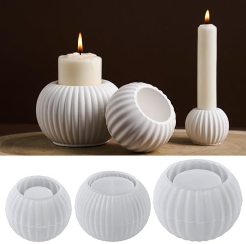 3 Stück Silikonform Kerzenhalter, Silikonform Teelicht Gießformen | Kugel Silikonformen Gießformen Kerzenhalter, Silikon Gießform Kerzenhalter 3D Rund Silikonform Kerzenständer für Beton & Gips