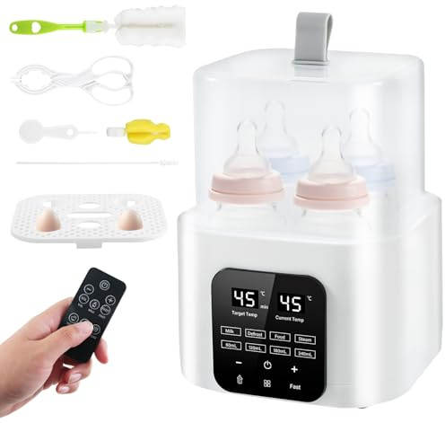 Baby Bottle Warmer, 6-in-1 Fast Heating Baby Milk Warmer and Steriliser with Digital LCD, Steriliser for Baby Bottles, Food Warmer and Defrost Warmer Display Temperature Control, Fits 4 Bottles