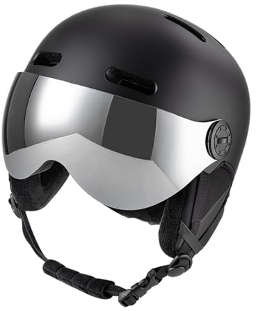 Lazmin112 Snowboardhelm Herren Skihelm Damen Wintersporthelm Abnehmbares Visier 12 Belüftungsöffnungen, Samtfutter und Galvanisierte Linse in Optischer Qualität, ABS + EPS-Material