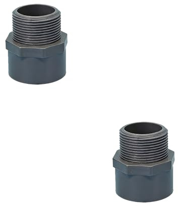 Lot de 2 raccords de tuyau en PVC, 50 mm - Manchon adhésif x filetage extérieur G 1-1/2 - Adaptateur de transition pour tuyau, piscine, irrigation de jardin - Gris