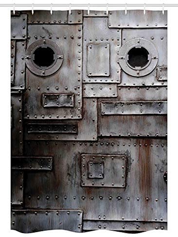 Ambesonne Industrial Stall Shower Curtain, Rusty Stylized Iron Porthole Grunge Scratched Steel Factory Entrance Retro Image, Fabric Bathroom Decor Set with Hooks, 54 W x 78 L Inches, Dark Taupe