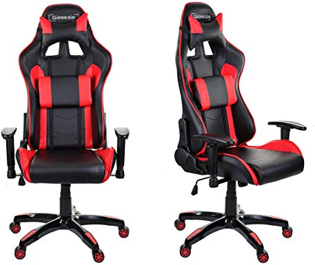 GIOSEDIO GSA041 Rot/Schwarz Ergonomisch Gaming PC Stuhl, Chefsessel mit Verstellbarer Rückenlehne und Armlehnen. Racing Bürostuhl Komfortabler Bürostuhl in sportlicher Racer Optik. (Rot/Schwarz)