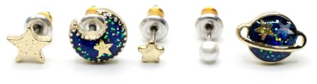 Miniblings Sterne Set 5x Ohrstecker Planeten Mond Stern Weihnachten Ohrringe - Handmade Modeschmuck I Ohrringe Stecker Ohrschmuck