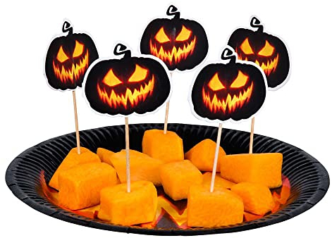 Boland 72314-12 Cocktail-Spießer Gruseliger Kürbis, schwarz/orange, Kostüm-Accessoire, Halloween-Accessoire