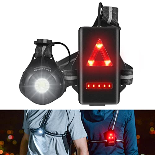Volcano Eye Luz para Correr Running Lámpara de Pecho con Haz Ajustable de 500 Lúmenes Frontal LED de Seguridad Trasera Recargable USB Impermeable para Ciclismo Carrera Caza Acampada Montañismo