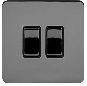 Soho Lighting Black Nickel Flat Plate 2 Gang Intermediate Light Switch Black Insert Screwless