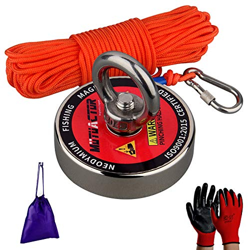 Mutuactor 180kg Zugkraft Angelmagnete, starker Rückholmagnet N52 Neodym-Magnete mit 20 m (66 Fuß) langlebigem Seil, leistungsstarke Magnete zum Angeln und zur Bergung mit magnetischer Erholung
