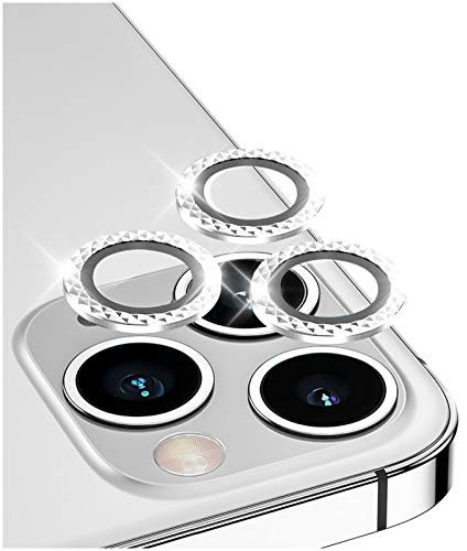 DIKKAR Camera Lens Protector for iPhone 12 Pro, Anti-Scratch HD Tempered Glass Aluminum Alloy Back Camera Protector Sticker,Easy Installation Metal Ring Circle Lens Screen Cover Film (Sparkling)