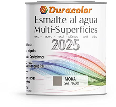 Esmalte al Agua Multi Superficie - Color Satinado Moka - 250ml - Acabado Brillante - Sin Olor - Resistente a Golpes, Roces y Manchas - Antioxidante - Rápido Secado - Duracolor