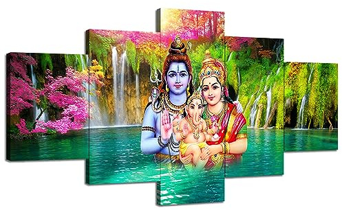 Artbrush Tower Ganesha Shiva Wandkunst, Parvati-Familie, Hindu-Gott, Gemälde für Zuhause, Wanddekoration, Rahmen, Wohnzimmer, Küche, Bad, Schlafzimmer, Büro, Fertig zum Aufhängen