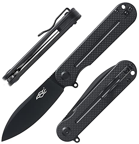 Firebird GANZO FH922PT-BK Couteau Pliant de Poche Lame en Noir Acier D2 85 mm G10 Poignée Antidérapante avec Clip Camping EDC Couteau 197mm 109g (Noir)