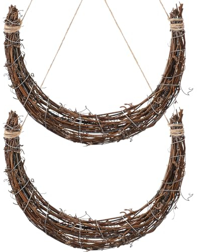Warmhm 2pcs Christmas Rattan Wreath Frames Natural Rattan Wreath Moon Shape Rattan Wreath Handmade DIY Rattan Rings Vine Branch Wreath for DIY Crafts Christmas Decorations Wedding Decorations