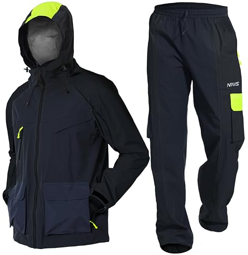 Navis Marine Herren Regenanzug Set Wasserdicht Arbeitskleidung 3-teilig - Leichtes Profi Regenset mit 15000 mm Wassersäule, atmungsaktiv, flexibel für Bau, Angeln & Outdoor-Arbeit(Black,XXL)