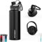 MYFOREST 1000ml/32oz Insulated Water Bottle, 2 Lids for Small Sip/Large Gulp, 100% Dishwasher-Safe/Leak-Proof/BPA-Free/Top Handle/Carbonated Drinks/Cold/Hot